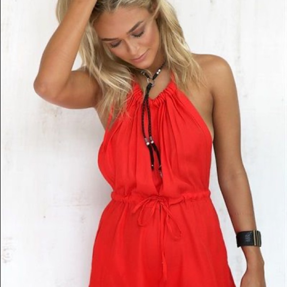 Sabo Skirt Red Draw String Halter Tie Open Back Playsuit Size Small